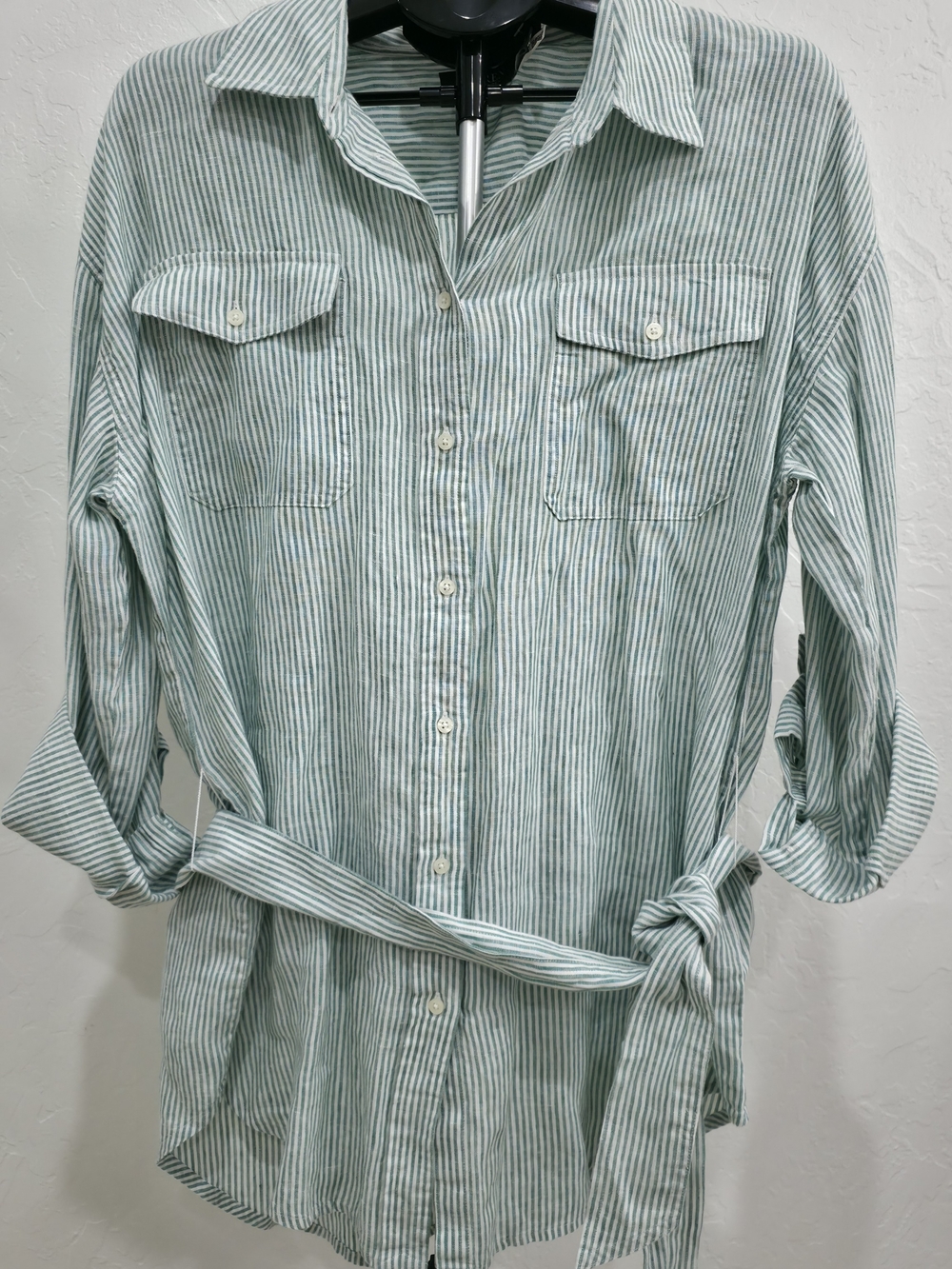 Ralph Lauren Green and White Striped Button-Up Shirt